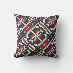Red Beige Navy Diagonal Südwest Look Abstrakt Kissen