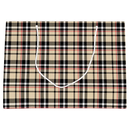 Red Beige Schwarz-weiß Squares Tartan Kariertes Mu Große Geschenktüte (Vorderseite)