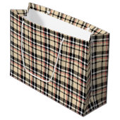 Red Beige Schwarz-weiß Squares Tartan Kariertes Mu Große Geschenktüte (Vorderseite Schrägansicht)