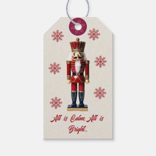 Red Beige Snowflake Nutcracker Geschenkanhänger (Vorderseite)