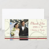 Red Beige Swirl Vielen Dank für Ihre Hochzeit Foto Dankeskarte (Vorne/Hinten)