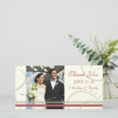 Red Beige Swirl Vielen Dank für Ihre Hochzeit Foto Dankeskarte (Stehend Vorderseite)