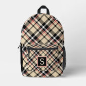Red Beige Tan Schwarz-weiße Schotte Clan Kariertes Bedruckter Rucksack (Vorderseite)