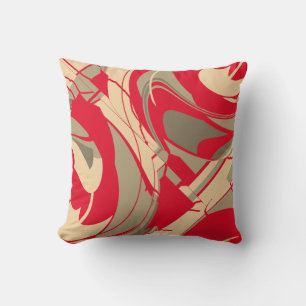 Red Beige Taupe Swirbeln florales Diagonaldesign Kissen
