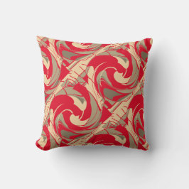 Red Beige Taupe Swirling Slanted Floral Art Design Kissen