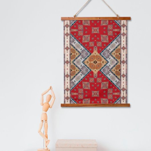Red Beige Turkish Kilim Rug Oriental Wall Tapestes Wandteppich Mit Holzrahmen