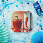 Red Bell Pepper sieht in einem Spiegel Pappteller (Party)