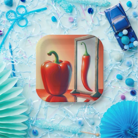 Red Bell Pepper sieht in einem Spiegel Pappteller (Party)