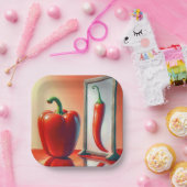 Red Bell Pepper sieht in einem Spiegel Pappteller (Party)