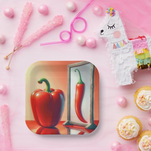 Red Bell Pepper sieht in einem Spiegel Pappteller (Party)