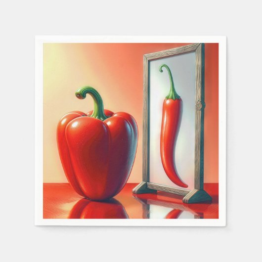 Red Bell Pepper sieht in einem Spiegel Serviette (Vorderseite)