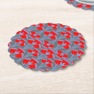Red Bellflower Scalloped Round Paper Coaster  Untersetzer