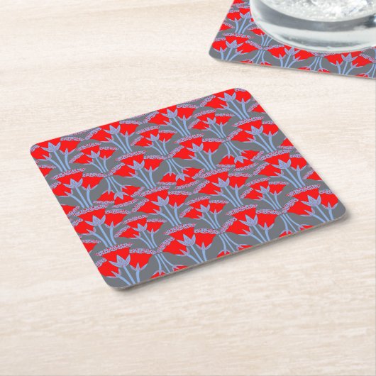 Red Bellflower Square Paper Coaster  Rechteckiger Pappuntersetzer (angewinkelt)