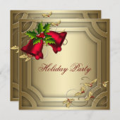 Red Bells Gold Corporate Christmas Party Einladung (Vorne/Hinten)