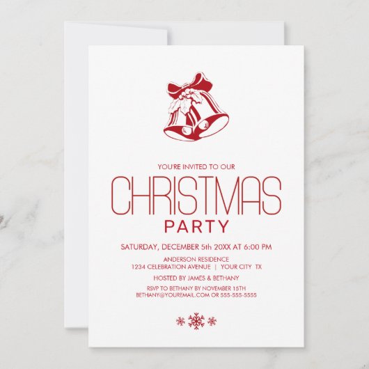 Red Bells Minimalistisches Weihnachts-Party Einladung (Vorderseite)