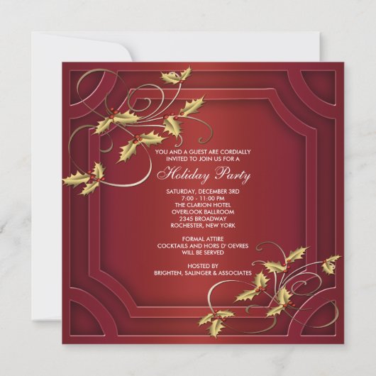 Red Bells Red Gold Corporate Holiday Party Einladung (Rückseite)