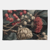 Red Berries and Exotic Seed Pods on Black Geschirrtuch (Horizontal)