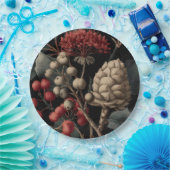 Red Berries and Exotic Seed Pods on Black Pappteller (Party)