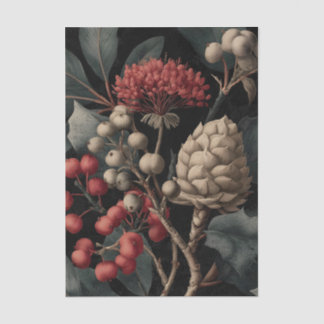 Red Berries and Exotic Seed Pods on Black Seidenpapier