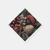 Red Berries and Exotic Seed Pods on Black Serviette (Ecke)