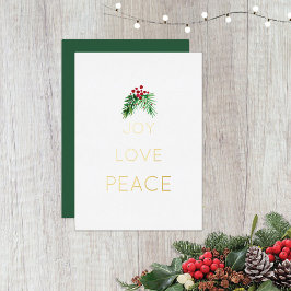 Red Berries and Greenery Watercolor Gold Folien Feiertagskarte