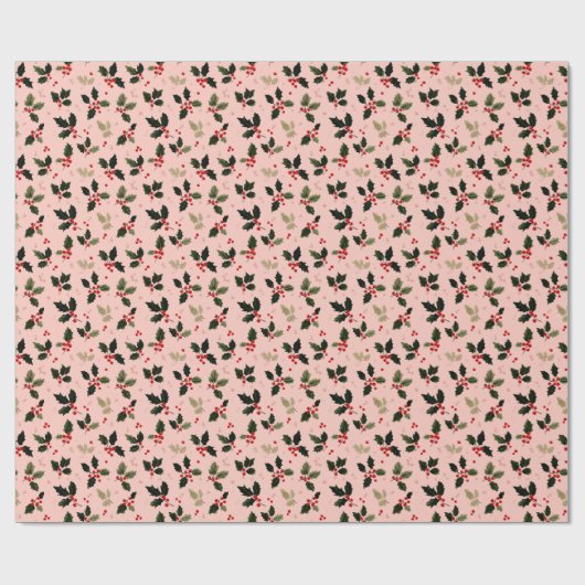 Red berries and holly on pink geschenkpapier (Flach)