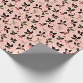 Red berries and holly on pink geschenkpapier (Ecke)