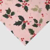 Red berries and holly on pink seidenpapier (Detail)