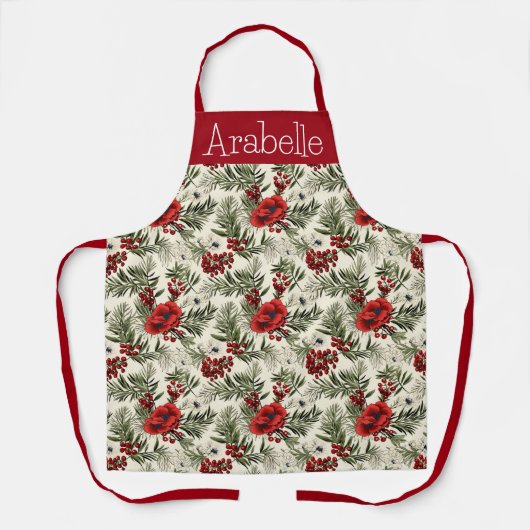Red Berries and Pine Blätter Kitchen Design Schürze (Vorderseite)