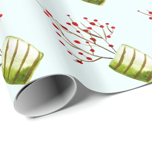 Red Berries Aquarellen Weihnachten Geschenkpapier (Rolleneckpunkt)