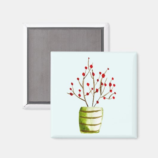 Red Berries Aquarellen Weihnachten Magnet (Vorderseite/Rückseite)