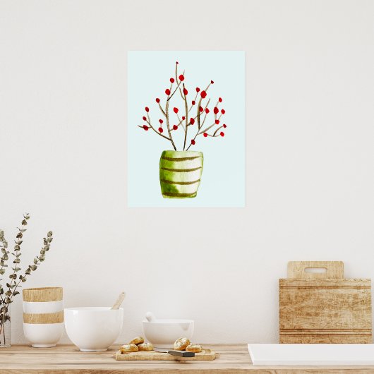Red Berries Aquarellen Weihnachten Poster (Küche)