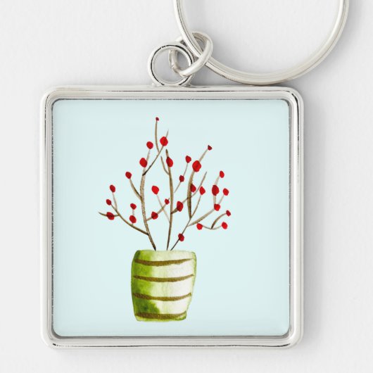 Red Berries Aquarellen Weihnachten Schlüsselanhänger (Vorne)