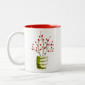 Red Berries Aquarellen Weihnachten Zweifarbige Tasse (Links)
