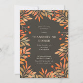 Red Berries & Blätter Brown Erntedank Dinner Einladung (Vorderseite)