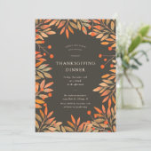 Red Berries & Blätter Brown Erntedank Dinner Einladung (Stehend Vorderseite)