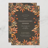 Red Berries & Blätter Brown Erntedank Dinner Einladung (Vorne/Hinten)