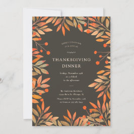 Red Berries & Blätter Brown Erntedank Dinner Einladung