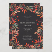 Red Berries & Blätter Custom Erntedank Dinner Einladung (Vorne/Hinten)