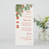 Red Berries Blätter Festliche Weihnachtsfeier Menükarte (Stehend Vorderseite)