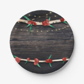 Red Berries Branches & Lights Rustic Holiday Party Pappteller (Vorderseite)