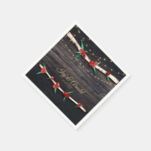 Red Berries Branches & Lights Rustic Holiday Party Serviette (Ecke)