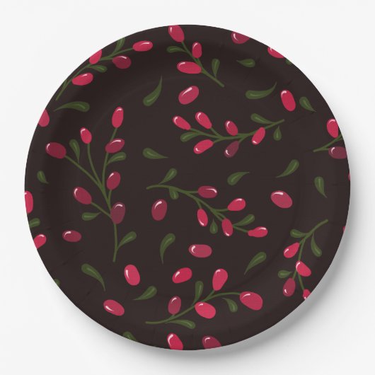 Red Berries Branches Lovely Pappteller (Vorderseite)