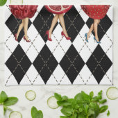 Red Berries Cartoon Ladys on Black & White Plaid Geschirrtuch (Gefaltet)