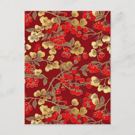 Red Berries Chiyogami Postkarte (Vorderseite)