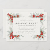 Red Berries + Christmas Botanicals Holiday Party Einladung (Vorne/Hinten)