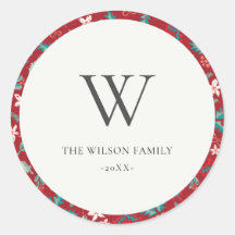 Red Berries Christmas Floral Patterns Monogram