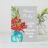 Red Berries elegantes Party Einladung (Stehend Vorderseite)