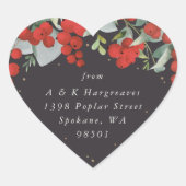 Red Berries + Eucalyptus Christmas Address Herz-Aufkleber (Vorderseite)
