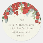 Red Berries + Eucalyptus Christmas Address Runder Aufkleber (Vorderseite)